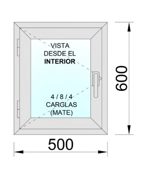 Ventana Aluminio Practicable Izquierda 500x600 1h. cristal mate - Imagen 2