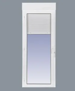 Links praktikable Aluminium-Balkontür mit Rollladen (PVC) 882X2185 1h (Führungen und Rolladenschublade im Kit)