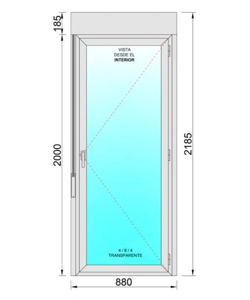 Puerta Balconera Aluminio Practicable Derecha Con Persiana (PVC) 882X2185 1h (guías y cajón persiana en kit) - Imagen 2