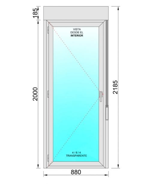 Links angeschlagene Aluminium-Fenstertür mit PVC-Rollläden 882x2185 1h (Führungen und Rollladenkasten im Bausatz) – Bild 2