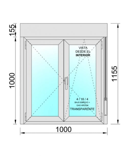 Ventana PVC Practicable Oscilobatiente 2 hojas con Persiana (PVC) 1000X1155 COLOR ROBLE - Imagen 2