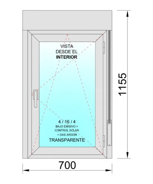 Rechtes Drehkippfenster aus PVC mit 700x1155 Einscheibenrollladen – Bild 2