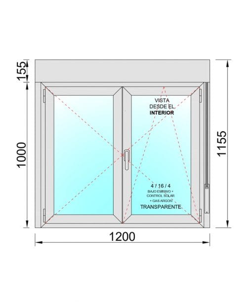 Ventana PVC Practicable Oscilobatiente 2 hojas con Persiana (PVC) 1200X1155 - Imagen 2