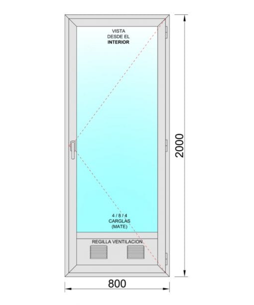 Puerta Balconera Aluminio Practicable Derecha 800X2000 1h con Rejilla y cristal Mate - Imagen 2
