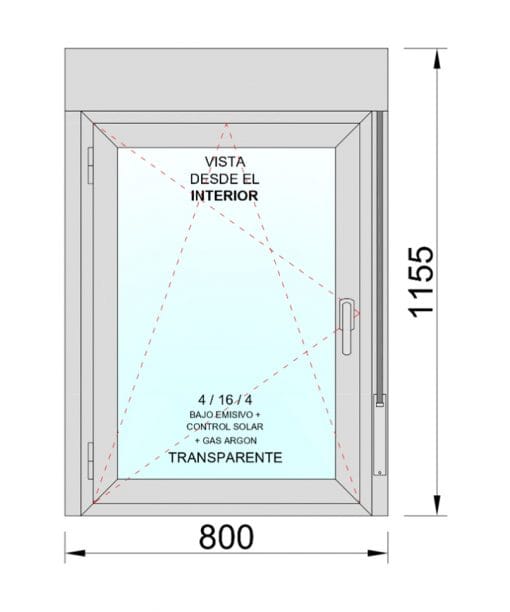 Ventana PVC Practicable Oscilobatiente Izquierda con Persiana 800X1155 1hoja - Imagen 2