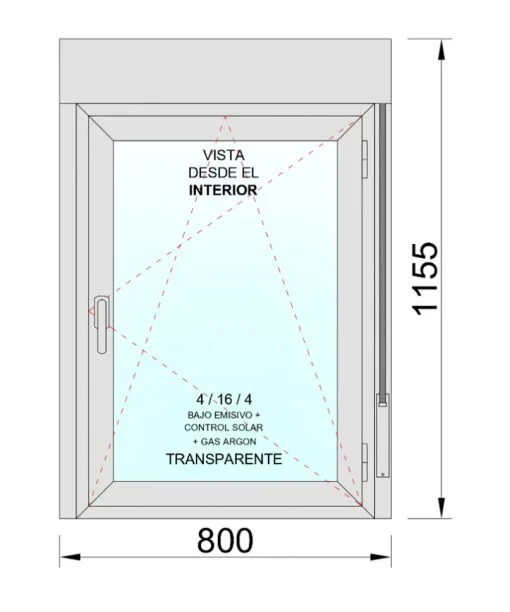 Ventana PVC Practicable Oscilobatiente Derecha con Persiana 800X1155 1hoja COLOR ROBLE - Imagen 2