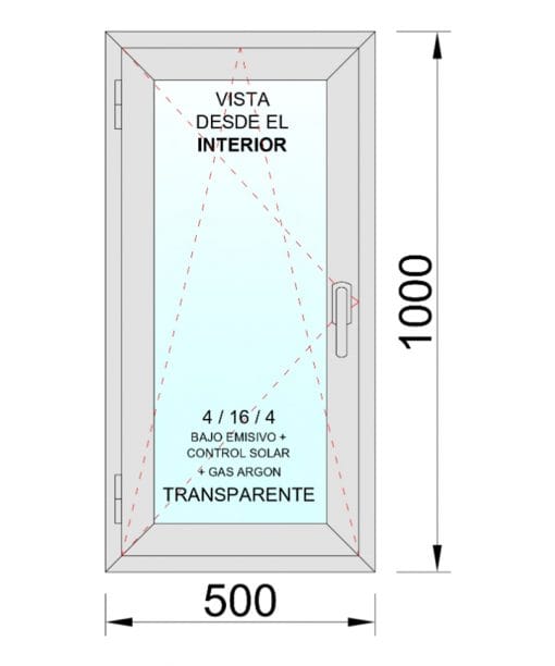 Ventana PVC Practicable Oscilobatiente Izquierda 500X1000 1h - Imagen 2