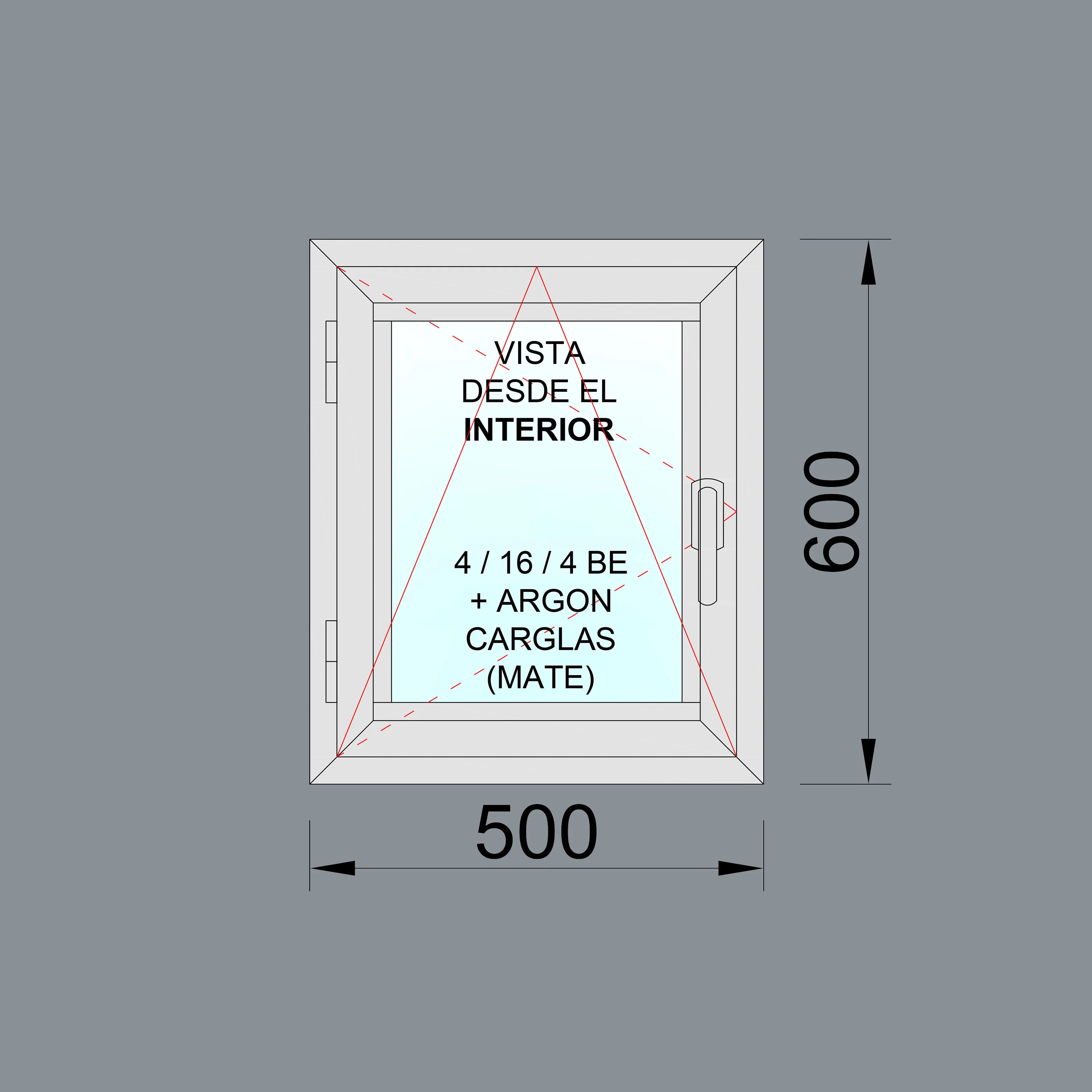 Ventana Aluminio RPT 45 Practicable Oscilobatiente Izquierda 500x600 1hoja cristal mate - Imagen 2