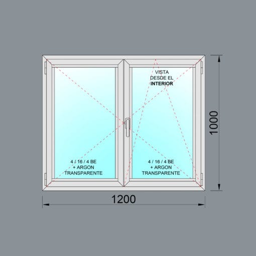 Aluminum Window RPT 45 Casement Tilt-and-Turn 1200x1000 2 leaves - Image 2