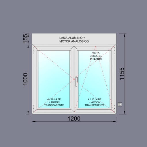 Finestra in alluminio RPT 45 a battente con anta ribalta 1200x1155 2 ante con tapparelle motorizzate e lamelle in alluminio - immagine 2