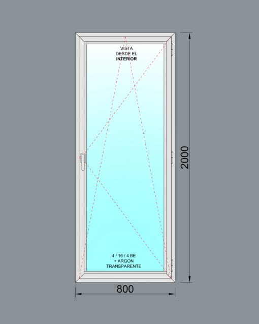 Puerta Balconera Aluminio PRT 45 Practicable Oscilobatiente Derecha 800x2000 1 hoja - Imagen 2