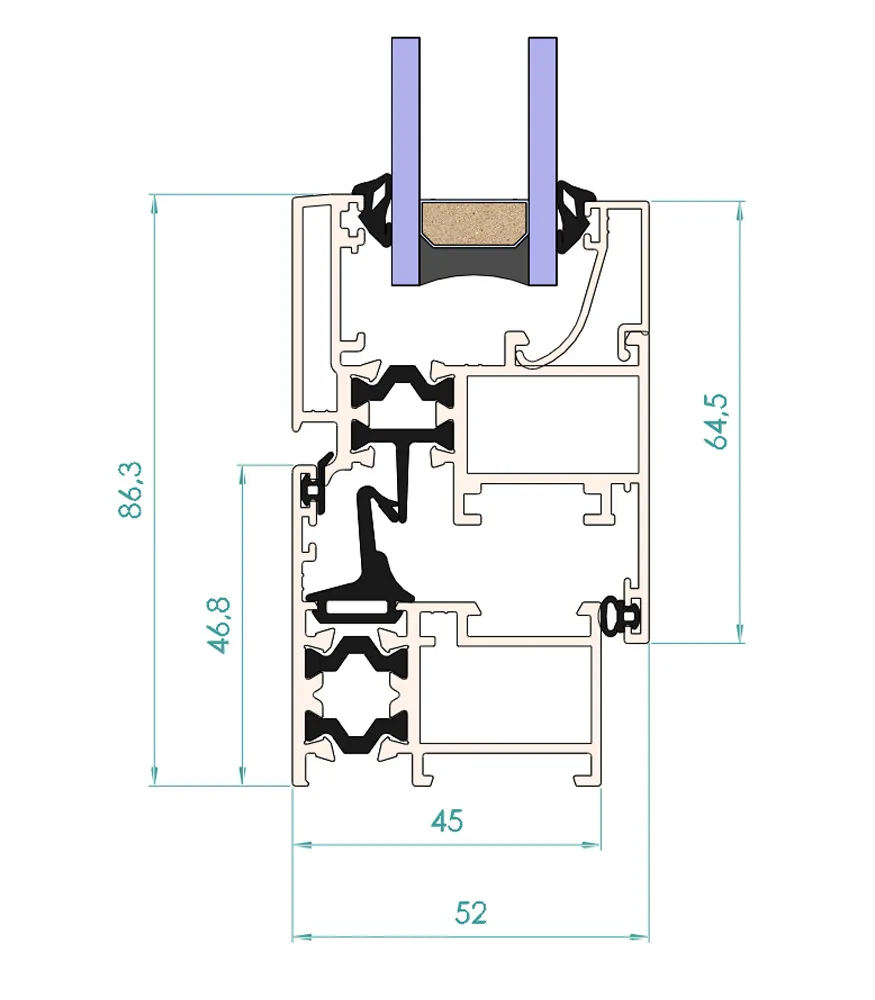 Ventana Aluminio RPT 45 Practicable Oscilobatiente Izquierda 500x600 1hoja cristal mate - Imagen 6