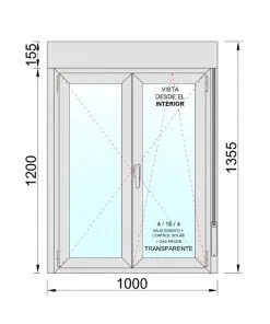 Alternative view of Ventana PVC Practicable Oscilobatiente 2 hojas con Persiana (PVC) 1000X1355