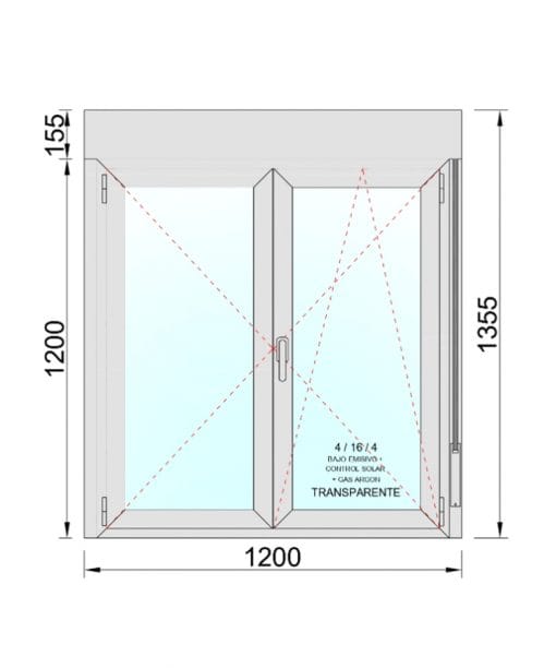 Ventana PVC Practicable Oscilobatiente 2 hojas con Persiana (PVC) 1200X1355 - Imagen 2