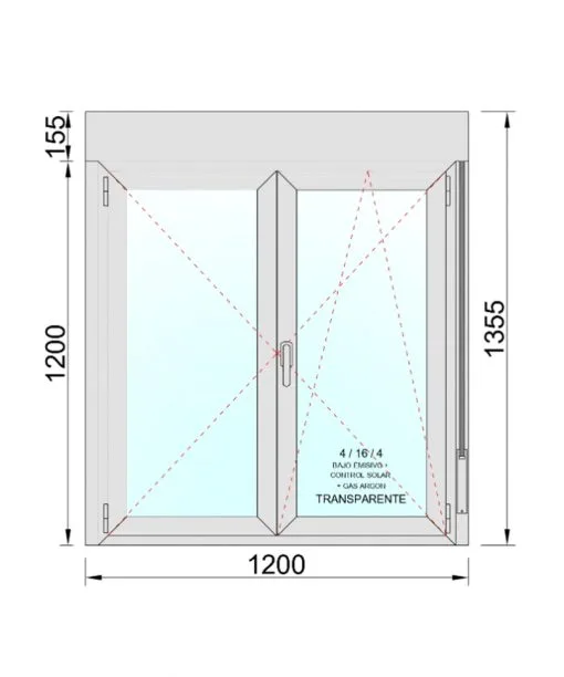 Ventana PVC Practicable Oscilobatiente 2 hojas con Persiana (PVC) 1200X1355 - Imagen 2