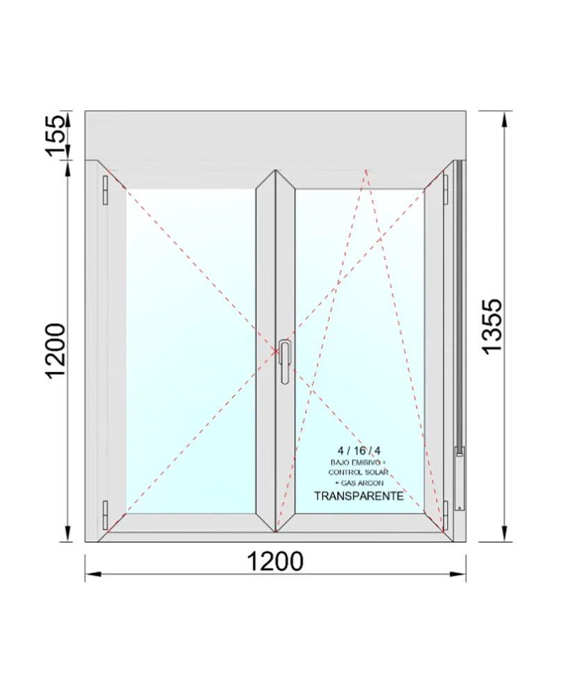 Ventana PVC Practicable Oscilobatiente 2 hojas con Persiana (PVC) 1200X1355 - Imagen 2