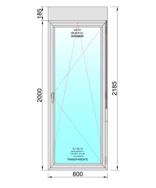 Porte-fenêtre oscillo-battante droite en PVC avec volet (PVC) 800 x 2185 1h (cadre et coffre en kit) – Image 2