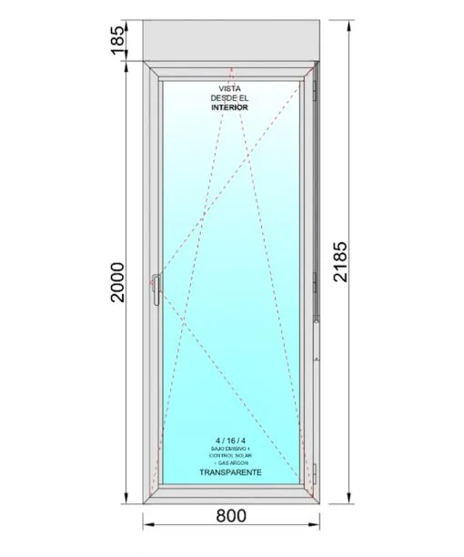 Balconera PVC Practicable Oscilobatiente Derecha con Persiana (PVC) 800X2185 1h (marco y cajón persiana en kit) - Imagen 2