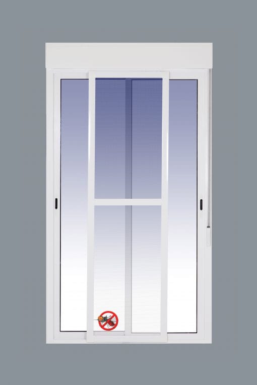 Schiebe-Aluminium-Balkontür mit Rollladen (PVC) 1200x2185 2-flügelig mit Moskitonetz (Rahmen und Rollladenkasten im Bausatz) – Bild 3