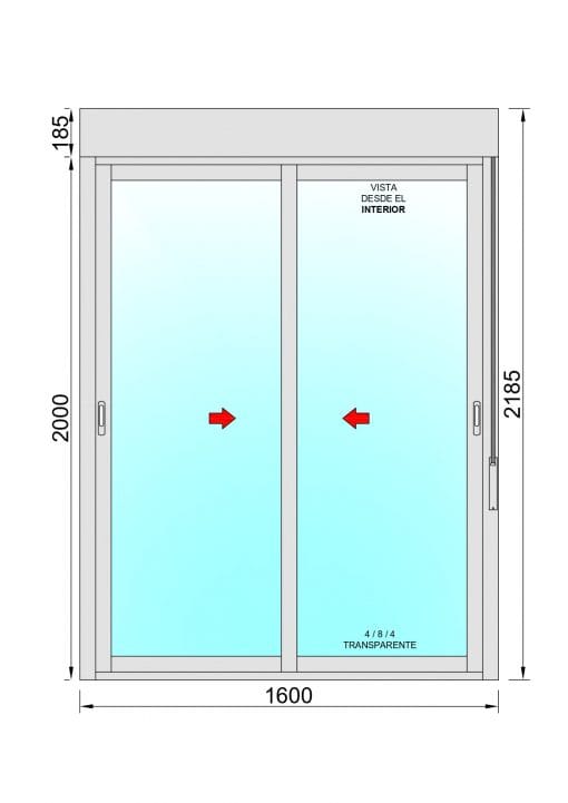 Sliding Aluminum Balcony Door with Shutter (PVC) 1600x2185 2 leaves (frame and shutter box in kit) With Mosquito Net - Image 2