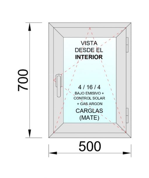 Ventana PVC Practicable Oscilobatiente Derecha 500X700 1h con vidrio Carglass - Imagen 2