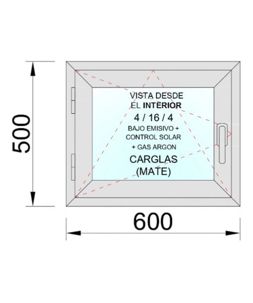 Ventana PVC Practicable Oscilobatiente Izquierda 600X500 1h con vidrio Carglass - Imagen 2