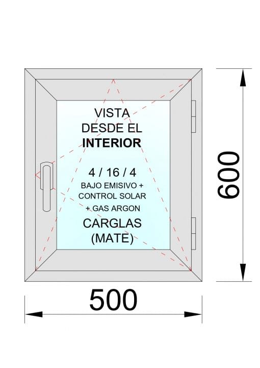 Right Tilt-and-Turn PVC Window 500x600 1h with Carglass glass - Image 2