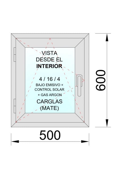 Ventana PVC Practicable Oscilobatiente Izquierda 500X600 1h con vidrio Carglass COLOR ROBLE - Imagen 2