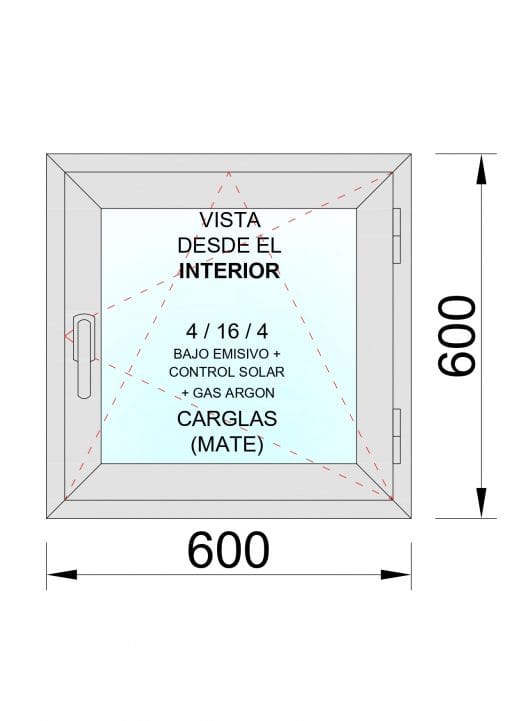 Ventana PVC Practicable Oscilobatiente Derecha 600X600 1h con vidrio Carglass - Imagen 2
