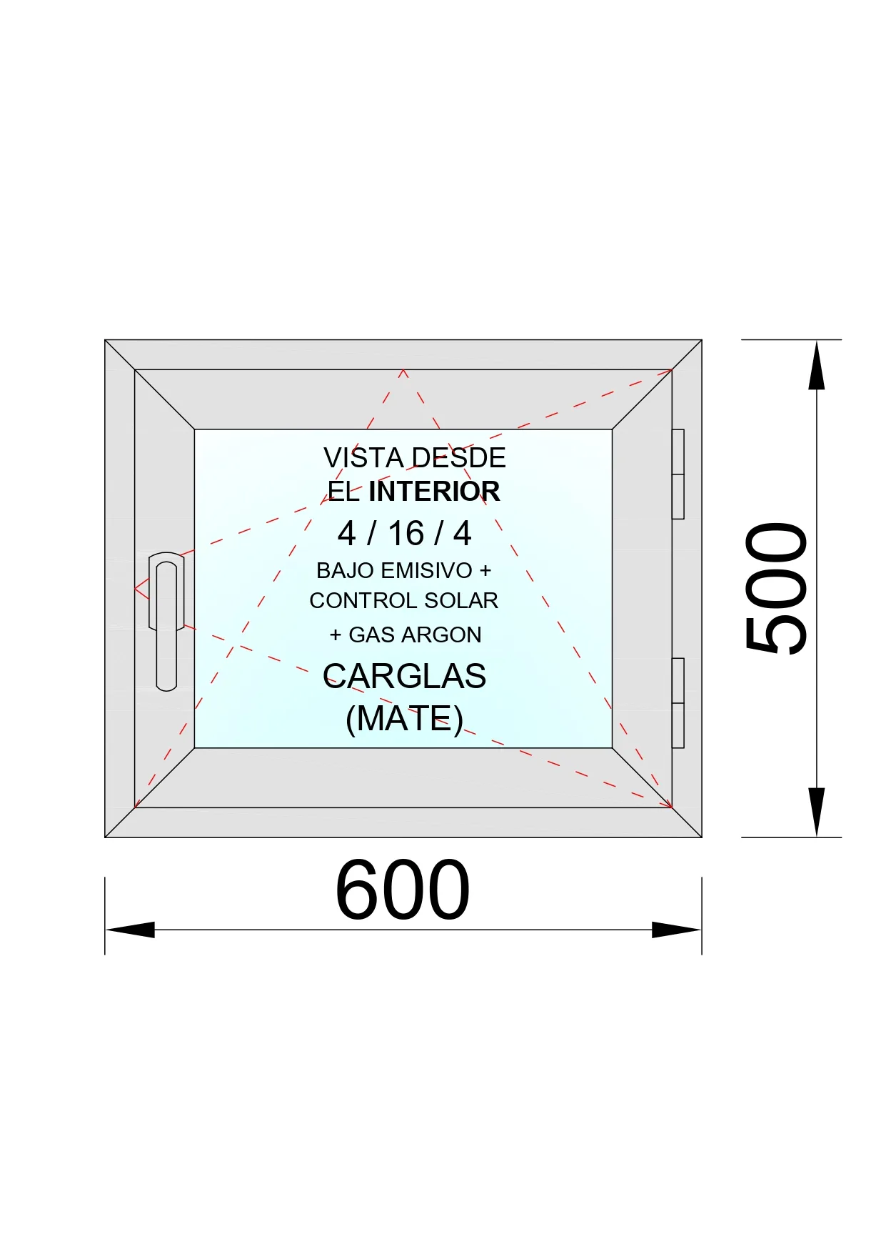 Ventana PVC Practicable Oscilobatiente Derecha 600X500 1h con vidrio Carglass - Imagen 2