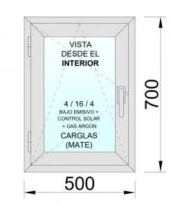 Ventana PVC Practicable Oscilobatiente Izquierda 500X700 1h con vidrio Carglass - Imagen 2