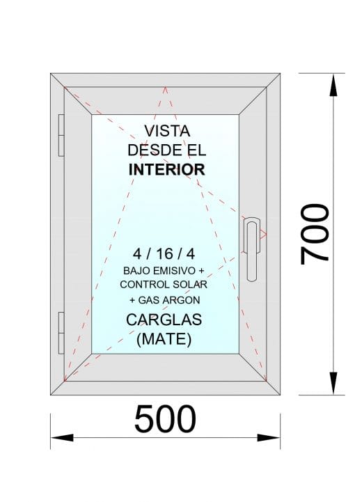 Left-hung tilt-and-turn PVC window 500x700 1h with Carglass glass - Image 2