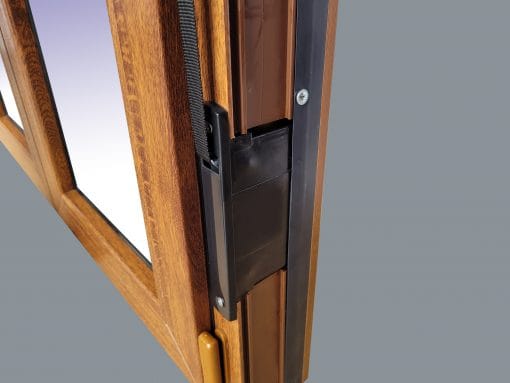 Rechtes Drehkippfenster aus PVC mit 800x1155 Einscheibenjalousie, Farbe Eiche – Bild 8
