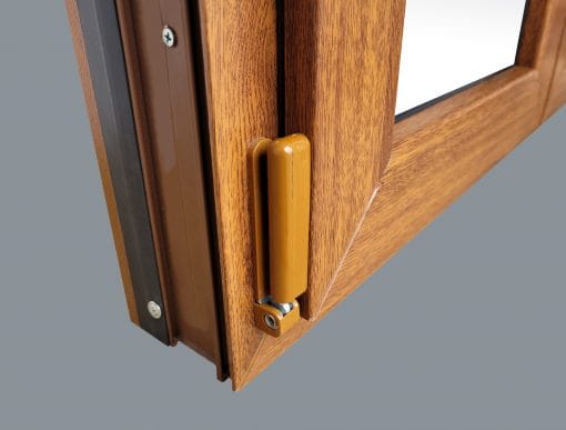 Rechtes Drehkippfenster aus PVC mit 800x1155 Einscheibenjalousie, Farbe Eiche – Bild 6