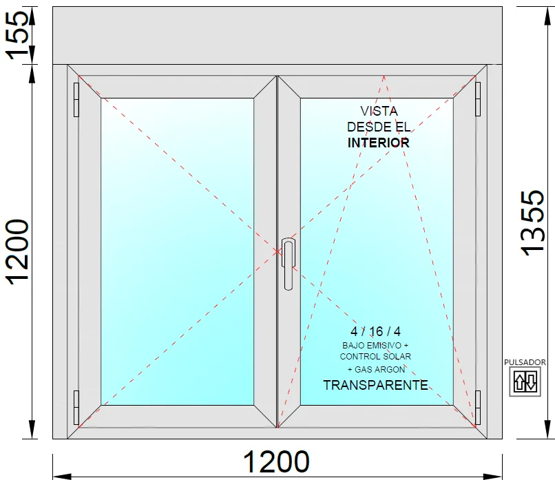 Ventana PVC Practicable Oscilobatiente 2 hojas con Persiana Motorizada 1200X1355 con Mosquitera Enrollable - Imagen 2