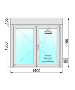 Ventana PVC Practicable Oscilobatiente 2 hojas con Persiana Motorizada 1400X1155 con Mosquitera Enrollable - Imagen 2