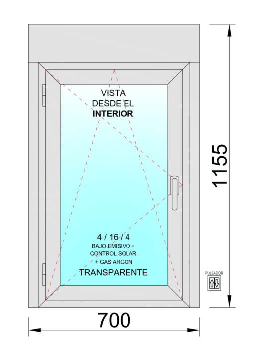 Ventana PVC Practicable Oscilobatiente Izquierda con Persiana Motorizada 700X1155 1hoja con Mosquitera Enrollable - Imagen 2