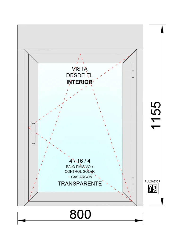 Ventana PVC Practicable Oscilobatiente Derecha con Persiana Motorizada 800X1155 1hoja con Mosquitera Enrollable - Imagen 2
