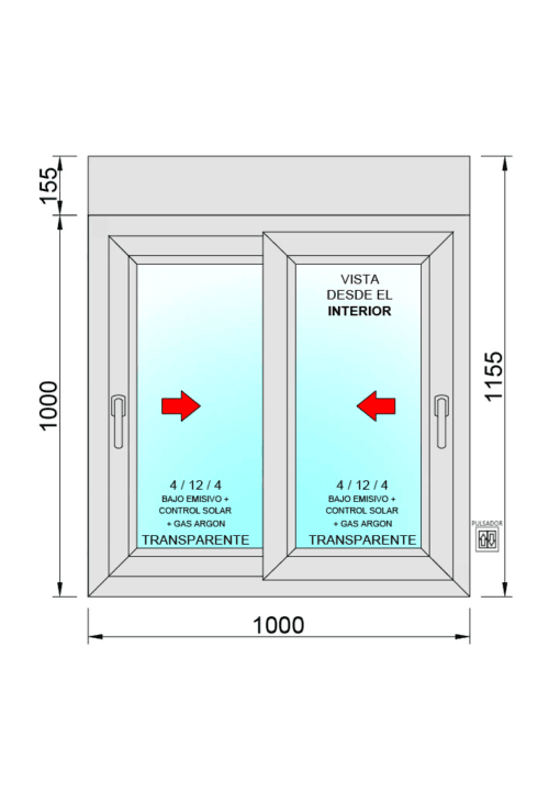Ventana PVC Corredera Con Persiana Motorizada (PVC) 1000x1155 2h con Mosquitera Enrollable - Imagen 2