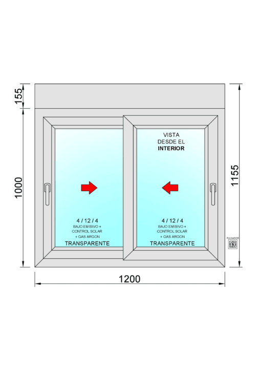 Ventana PVC Corredera Con Persiana Motorizada (PVC) 1200x1155 2h con Mosquitera Enrollable - Imagen 2